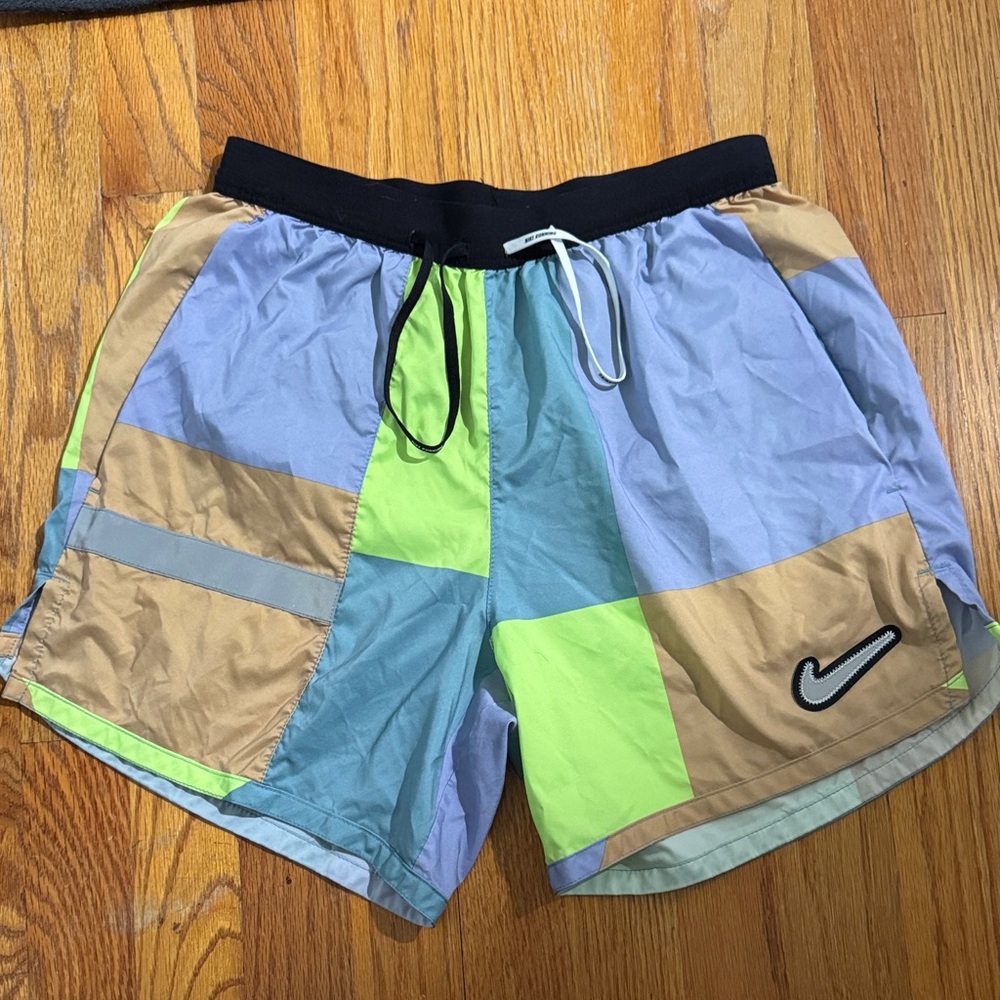 Nike Patchwork Colorblock Shorts - Light Blue, Green & Tan